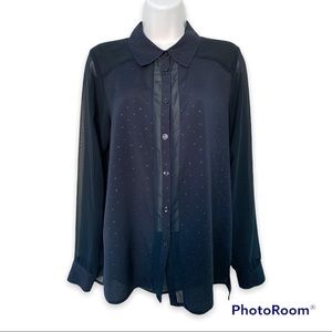 BCBGeneration Navy Blouse with Sheer  Sleeves Size M
